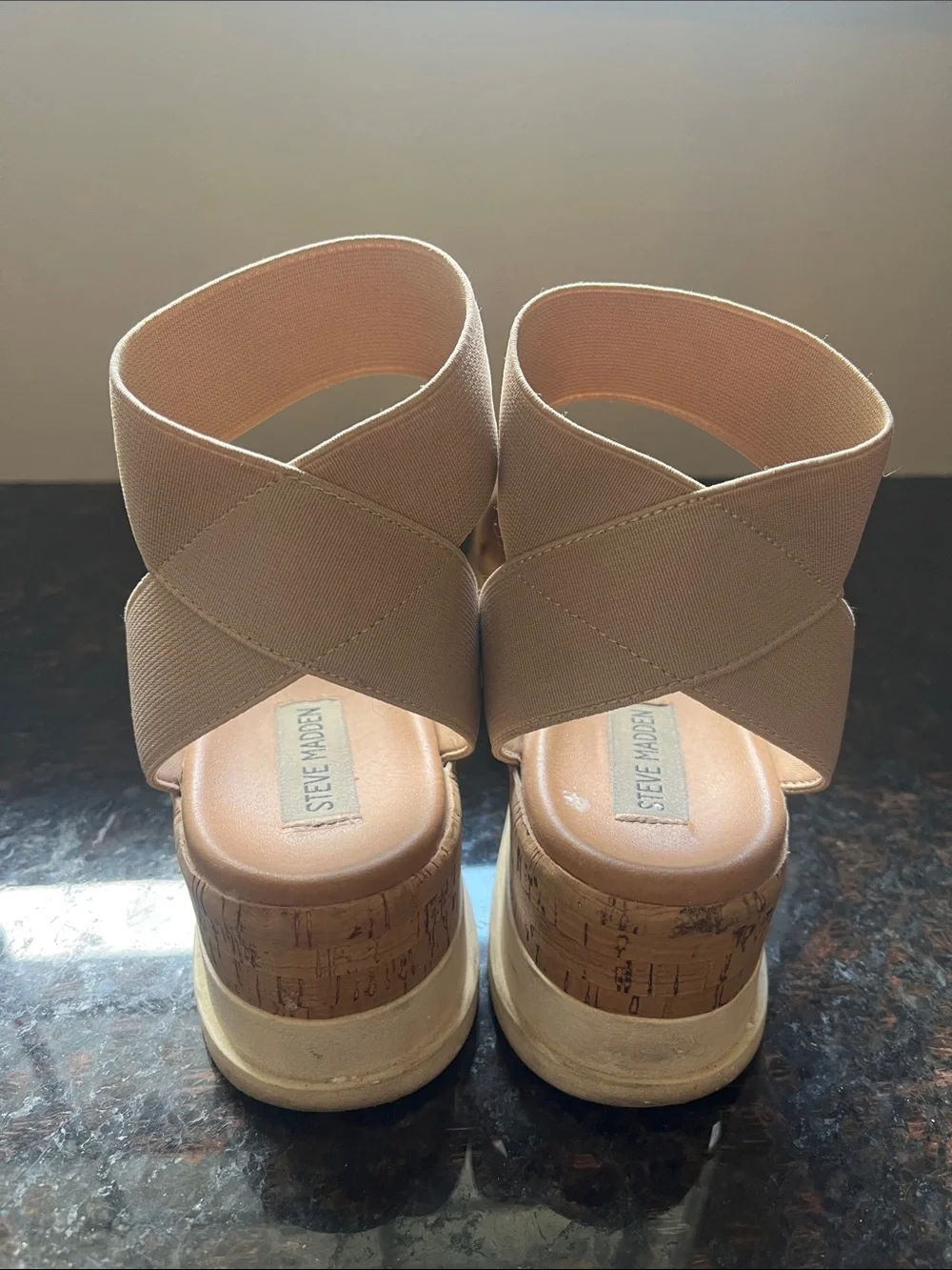 Steve Madden Neutral Beige Cork Platform Sandal with Ankle Band - Picture 6 of 9